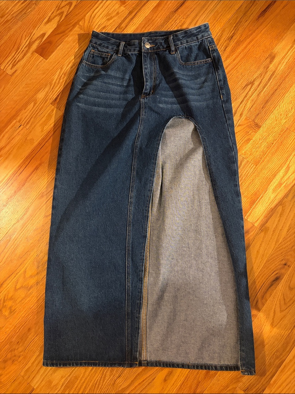 Dark Blue Women’s Denim Slit Maxi Skirt Jeans LARGE